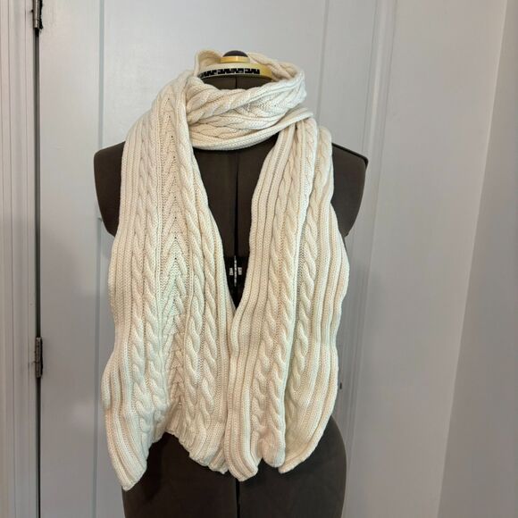 Moncler One Size Cream Off White Cable Knit 100% Virgin Wool Winter Scarf - Picture 2 of 8